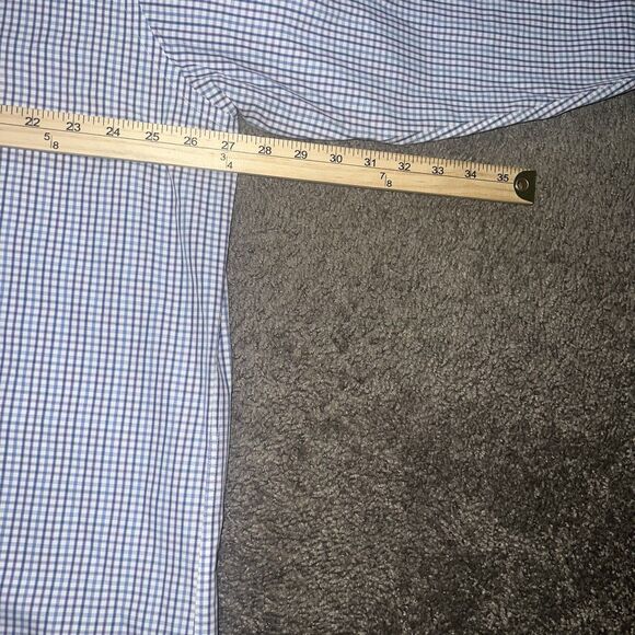 David Donahue Mens 18.5 34/35 Trim Fit Blue & Dune Twill Check Dress Shirt - Picture 5 of 6